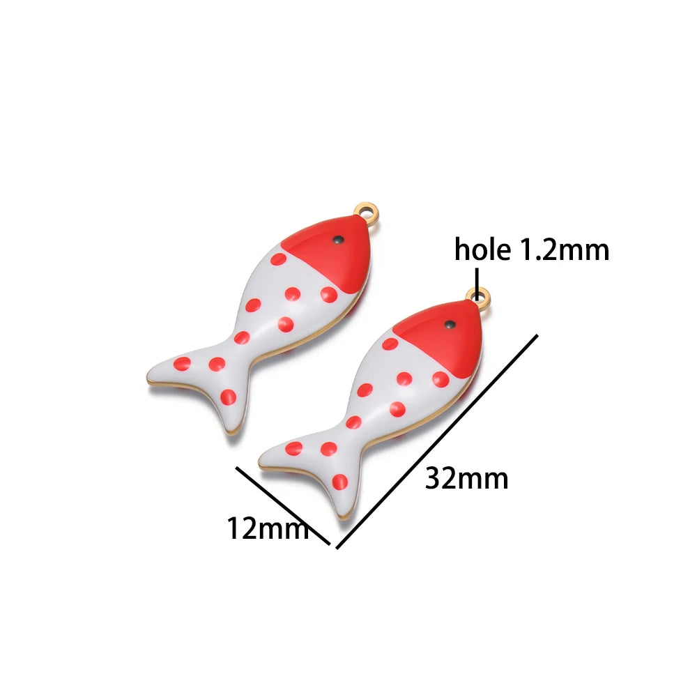 Wholesale 18k Gold Plated Stainless Steel Enamel Fish Charm Pendant for Jewelry Necklace Making Accessories