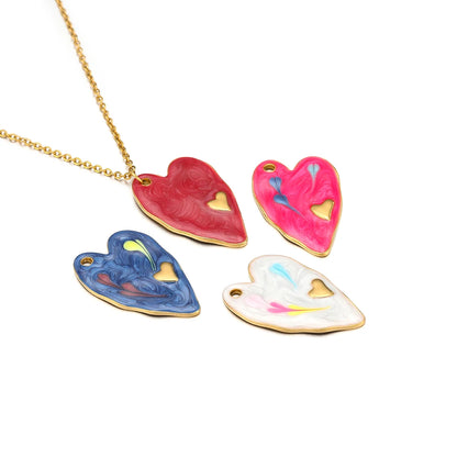 Fashion Heart Charm Stainless Steel 18k Gold Plated Enamel Love Heart Charm Pendant for DIY Jewelry Necklace Making Accessories