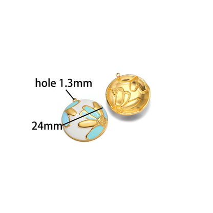 Luxurious Stainless Steel 18K Gold Plated Dragonfly Pattern Maple Leaf Oil Drop Zircon Charm Pendant for Jewelry Necklace Making