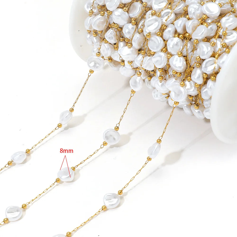 E561 Non-Tarnish 18K PVD Gold Stainless Steel Chains Fashion Artificial Pearl Star Moon Component Jewelry Findings Components