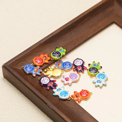 Enamel Penguin Shape 18K Gold Plated Stainless Steel Double Hole Charms for DIY Necklace Earring Making