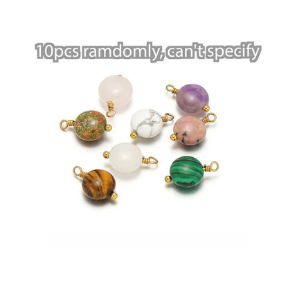 Handmade Stainless Steel 18K Gold Plated 8mm Natural Stone Charm Pendant for Jewelry Necklace Making Wholesale