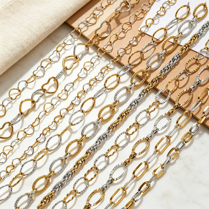 D1060 Two Tones Gold Silver Mixed Stainless Steel Chain Heart Oval Rope Paper Clip Chains PVD 18K Gold Plated for Jewelry DIY