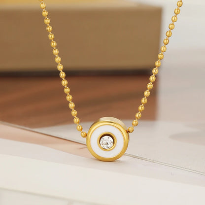 Wholesale18k Gold Plated Stainless Steel Round Zircon Spacer Bead Charms Pendant for Women Jewelry Necklace Making