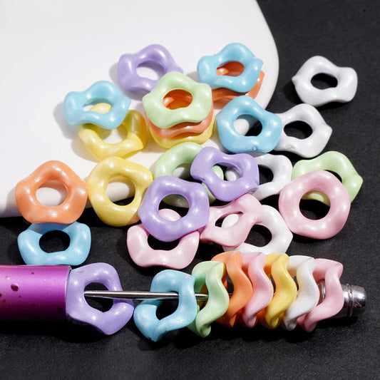 16MM Wavy Shaped Acrylic Spacer Beads, Pastel Pearlized Colors for DIY Beadable Pen Keychain Handmade Craft Wholesale