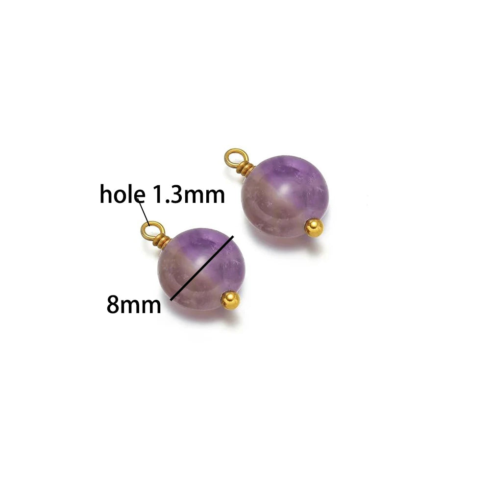 Handmade Stainless Steel 18K Gold Plated 8mm Natural Stone Charm Pendant for Jewelry Necklace Making Wholesale