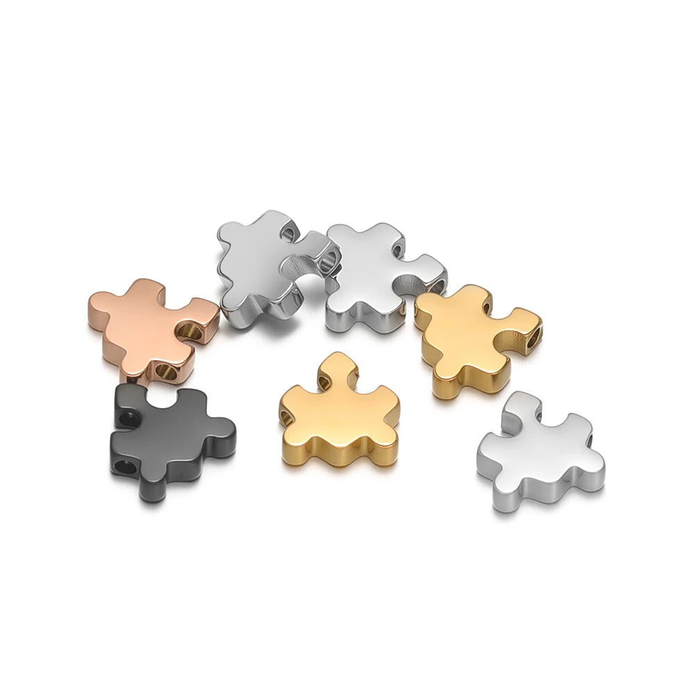 18k Gold Plated Stainless Steel Creative Puzzle Beads Charm Pendant for DIY Necklace Jewelry Making Accessories