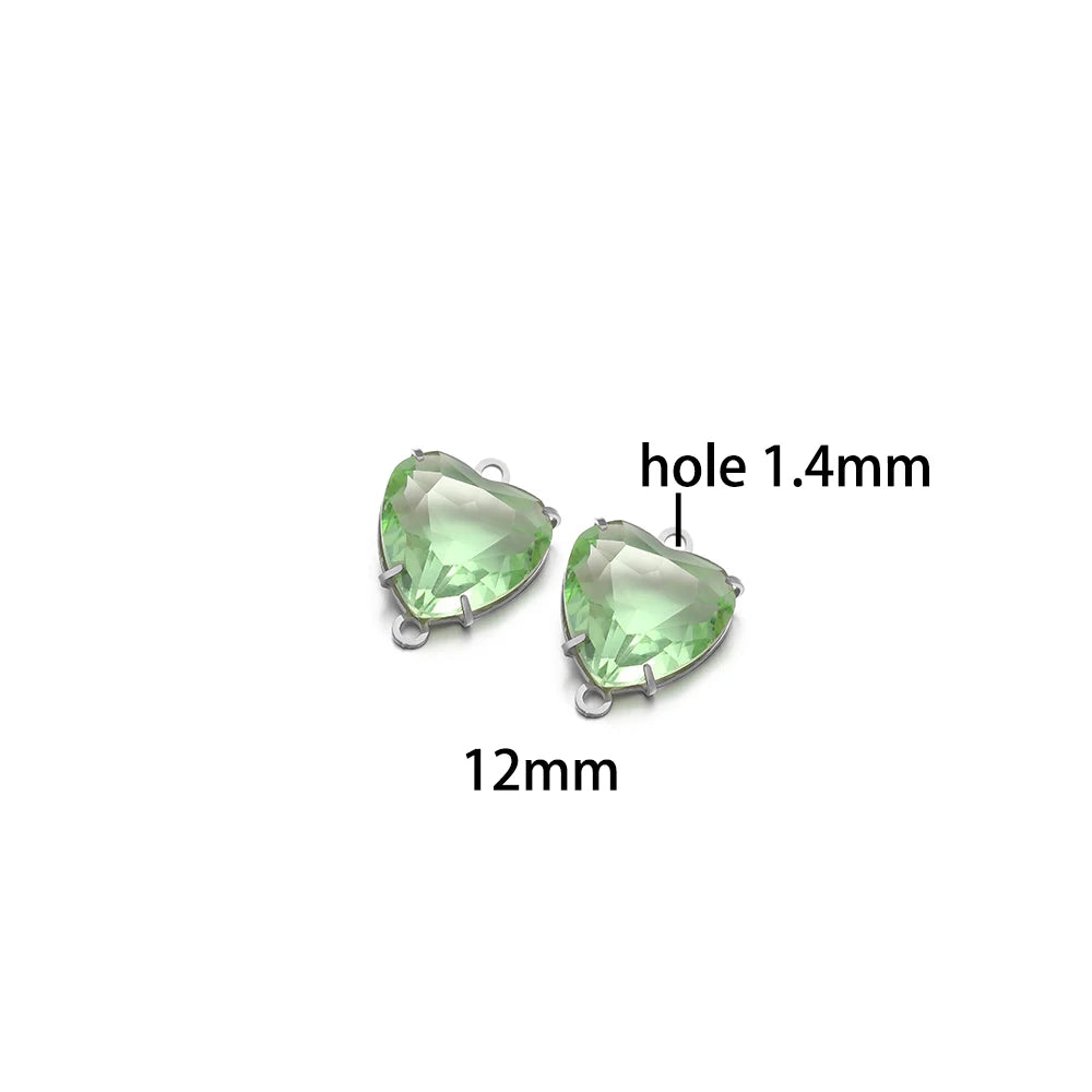 12mm Stainless Steel Gold Plated Double Hole Love Heart Crystal Charm Pendant for Jewelry Necklace Making Jewelry Accessories