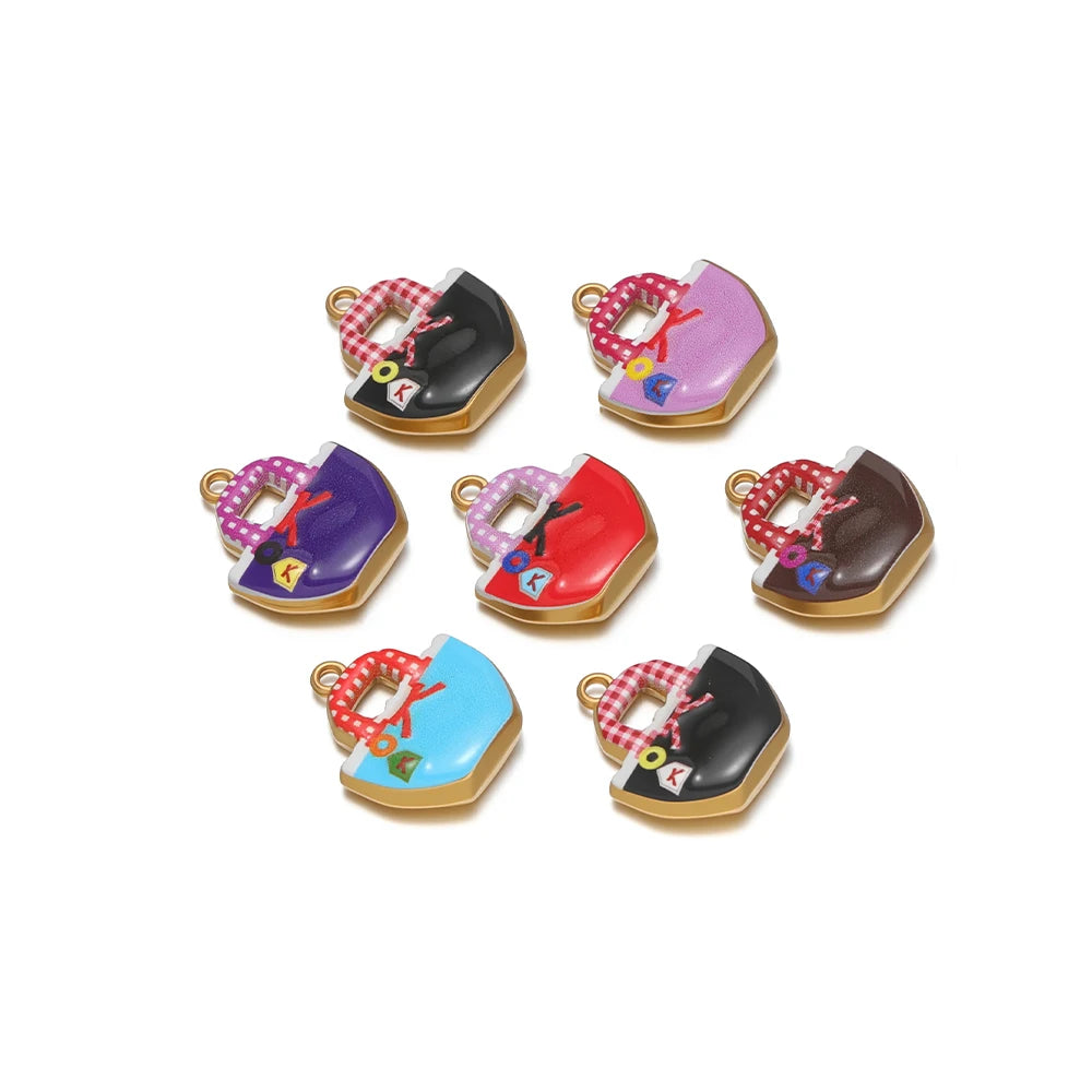 High Quality Jinrou 18K Gold Plated Stainless Steel Enamel Handbag Shape Pendant for Necklace and Earrings Jewelry Making