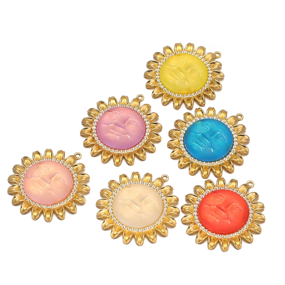 Bohemian Style Stainless Steel18k Gold Plated Sunflower Sun Shape Charms Pendant for DIY Jewelry Necklace Earring Making