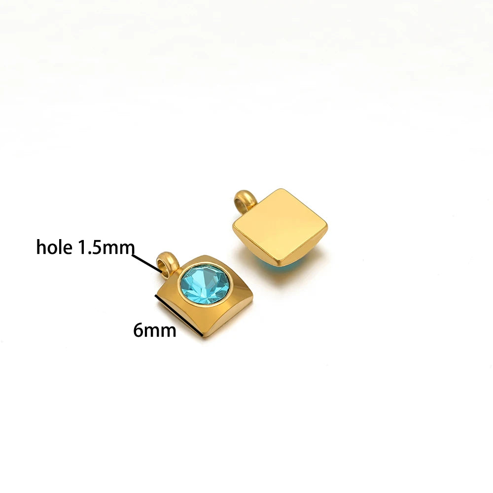 20pcs/bag Stainless Steel 18K Gold Plated 6mm Square Zircon Charms Pendant for DIY Jewelry Necklace Making Jewelry Findings
