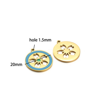 French Vintage Stainless Steel Gold Plated Dripping Oil Hollow Sun Star Butterfly Flower Charm Pendant for Jewelry Making