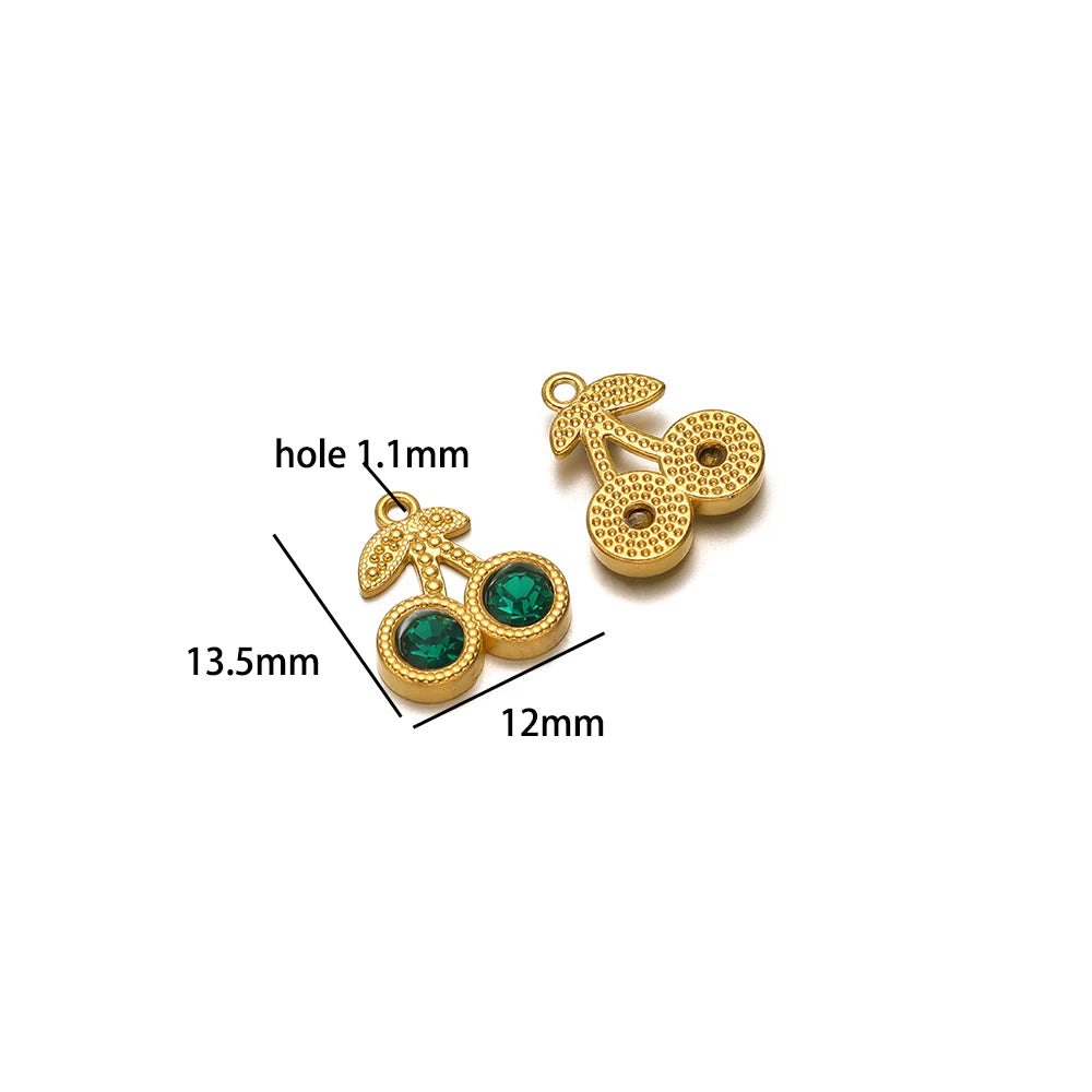 Lovely Fruit Charms 18k Gold Plated Stainless Steel Enamel Cherry Strawberry Zircon Charm Pendant for DIY Jewelry Making
