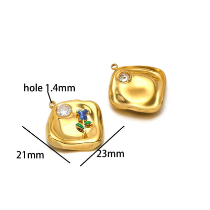 Fashion 18k Gold Plated Stainless Steel Enamel Flower Zircon Heart Key Ladybird Charm Pendant for Jewelry Making Accessories