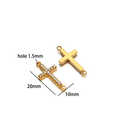 Double Heart Charm Stainless Steel Gold Plated Zircon Heart Cross Charm Pendant for DIY Jewelry Making Accessories Findings