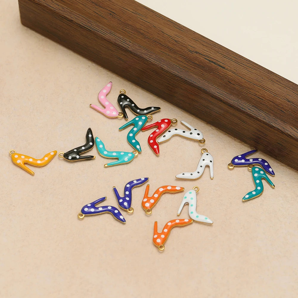 Candy Color Pendant Stainless Steel 18k Gold Plated Oil Drop High Heel Shoes Shape Charm Pendant for Jewelry Necklace Making