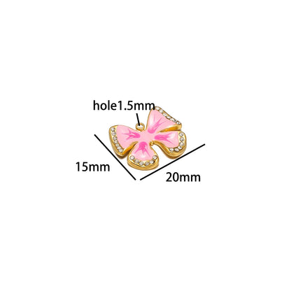 Waterproof Stainless Steel 18k Gold Enamel Crystal Bowknot Charms Pendant for Jewelry Necklace Earring Making Trendy Accessories