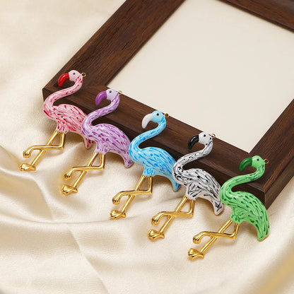 New Style Bird Pendant Stainless Steel 18k Gold Plated Oil Drop Flamingo Charm Pendant for Jewelry Necklace Making