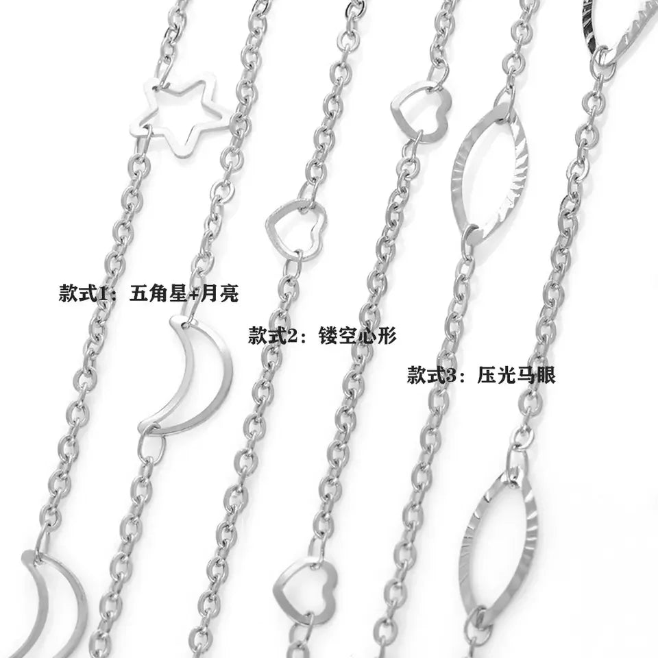 B336 18k Gold Plating Stainless Steel Necklace Bracelet Chain Jewelry Star Moon Heart Chain Jewelry Findings Components