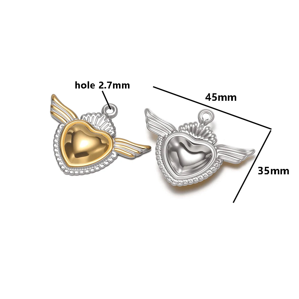 Hot Sale Stainless Steel 18k Gold Plated Sun Face Heart Feather Charm Pendant for DIY Jewelry Necklace Earring Making