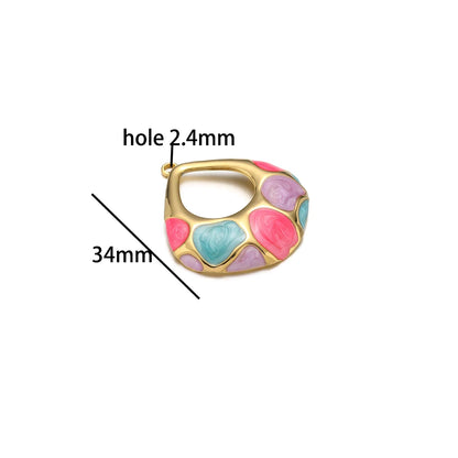Elegant Design Gold Plated Stainless Steel Oil Painting Hollow Water Droplet Charm Pendant for Jewelry Necklace Earrings Making