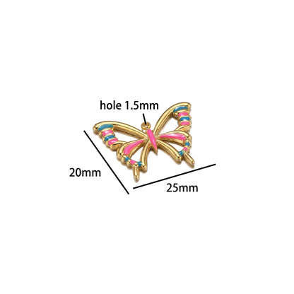 New Trendy Stainless Steel 18k Gold Plated Enamel Butterfly Leaves Flower Charm Pendants for Jewelry Necklace Making Accessories