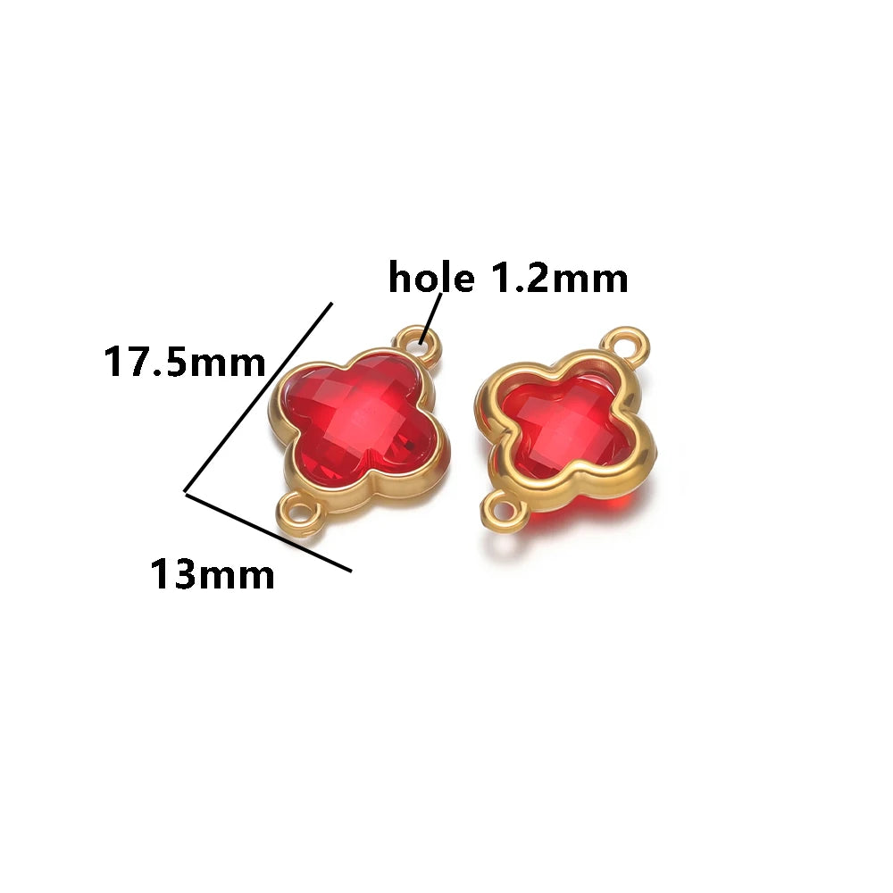 Wholesale 18k Gold Plated Stainless Steel Crystal Zircon Four Leaf Clover Charm Pendant for DIY Necklace Jewelry Making