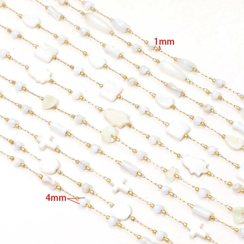 E559 Fashion Stainless Steel Cross Leaf Clip Bead Chain Geometric Stone Necklace Women's Jewelry Accessories Chain