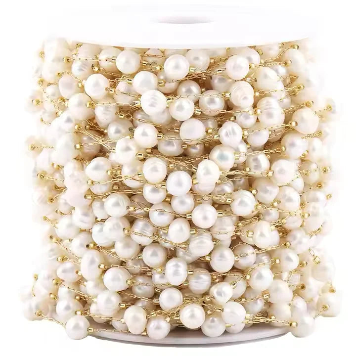 High Quality Fresh Water Pearl Beads Chain Stainless Steel Chain Necklace Gold Plated Chain Accessory Making