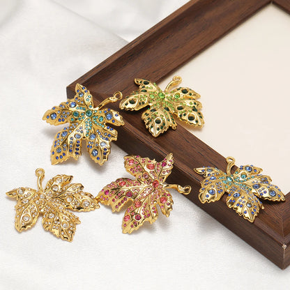 New Luxury Pendant Stainless Steel Gold Plated Maple Leaves Zircon Charm Pendant for Jewelry Making Accessories
