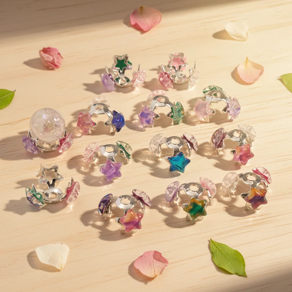 Alloy Glossy Star Bead Caps Random Mixed Transparent Color for 16MM Beads