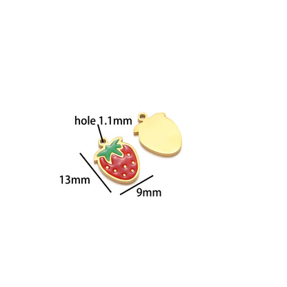 Colorful Fruits Pendant 18k Gold Plated Stainless Steel Strawberry Bananas Cherry Mushroom Charm Pendant for DIY Jewelry Making