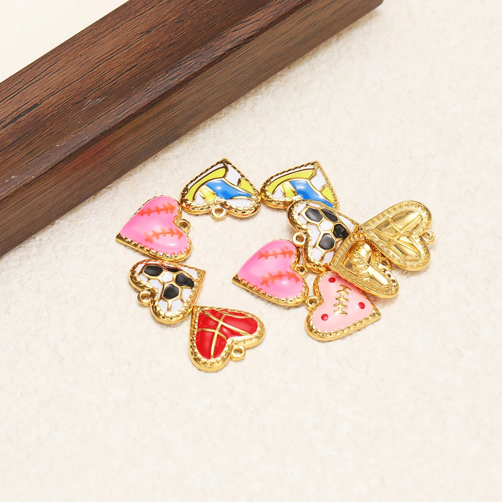 Vintage Romantic 18k Gold Plated Stainless Steel Enamel Heart Charm Pendant for DIY Handmade Necklace Earrings Jewelry Making