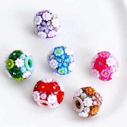 Mini Flower Design Colorful Pearls & Clear Rhinestones Round Acrylic Beads for Craft Jewelry Making
