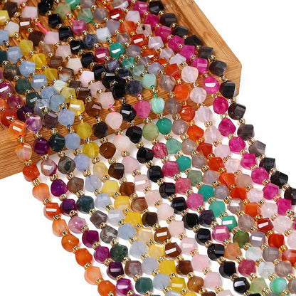Faceted Helix Twisted 6mm 8mm 10mm Jade Agate Gemstone Beads, Cut Stone Obsidian Rose Quartz Bead for DIY Jewelry Making 18CM