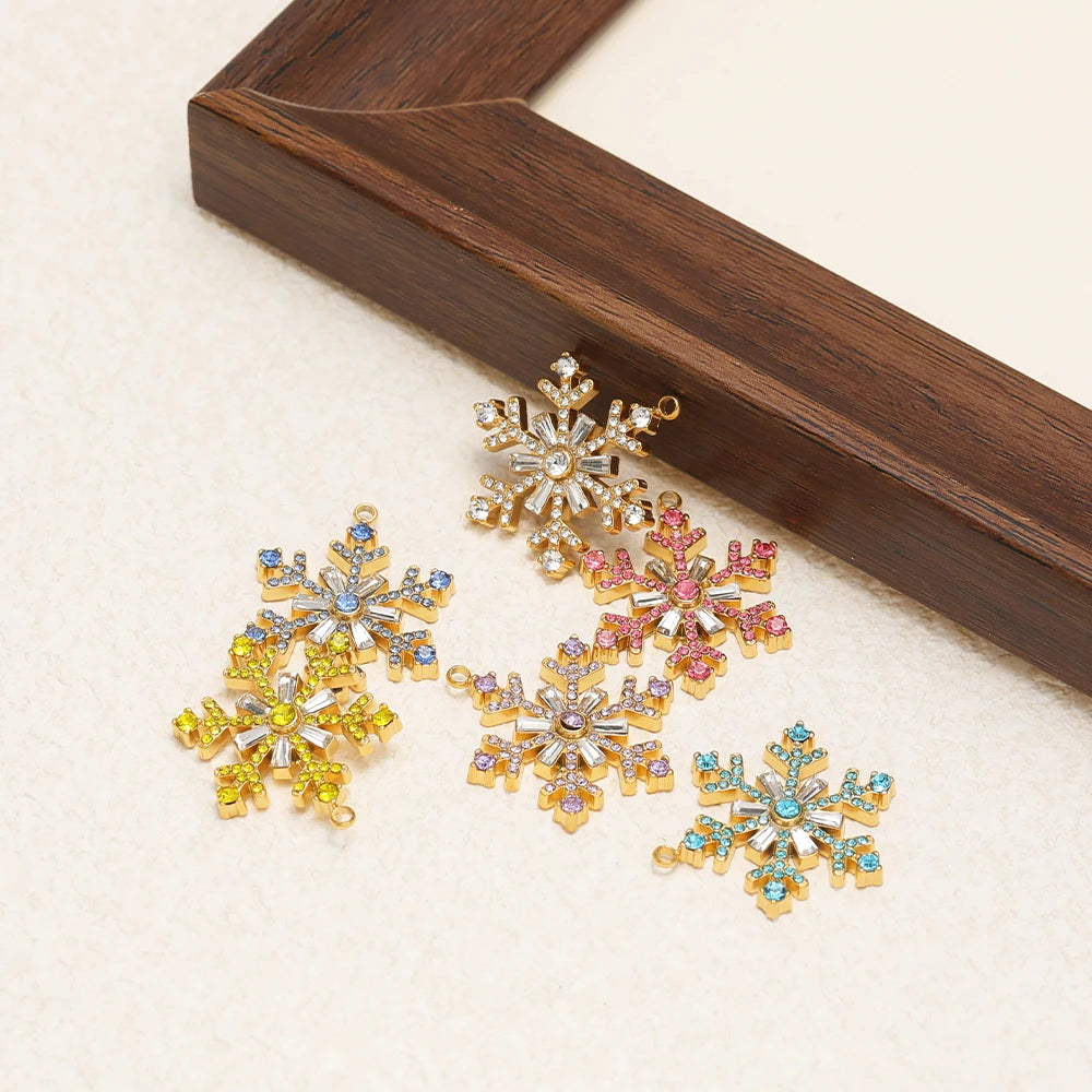 Hot Sale Stylish Stainless Steel 18k Pvd Gold Plated Snowflake Zircon Charms Pendant for DIY Jewelry Necklace Making