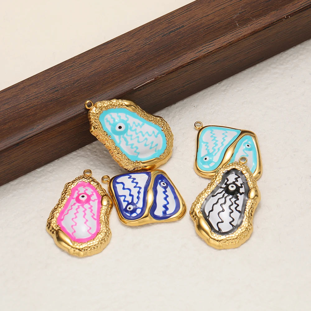 Bulk Gold Plated Eye Charms 35 * 21.5mm, Irregular Teardrop Enamel Pendant, 1.7mm Hole DIY Jewelry Making Supplies for Women