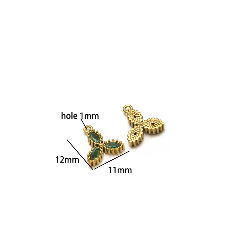 18k Gold Plated Stainless Steel Four Leaf Clover Triangular Droplet Oval Heart Zircon Charm Pendant for DIY Jewelry Making