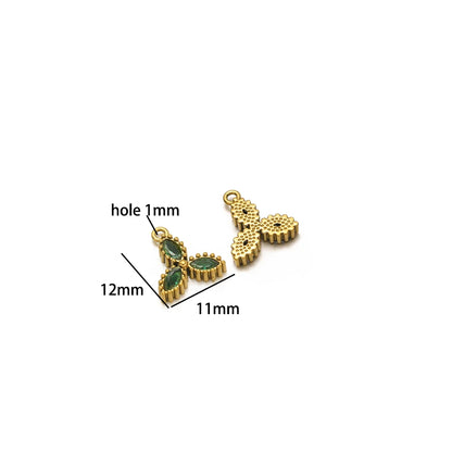 18k Gold Plated Stainless Steel Four Leaf Clover Triangular Droplet Oval Heart Zircon Charm Pendant for DIY Jewelry Making