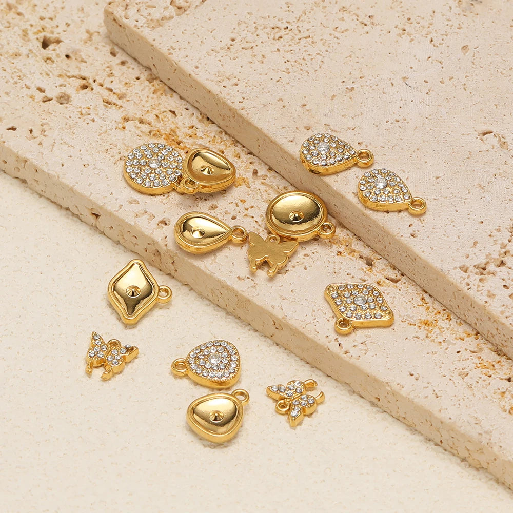Vintage Stainless Steel 18k Gold Plated Zircon butterfly Heart Eye Charm Pendant for Jewelry Making Wholesale