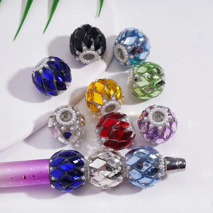 Handmade 18MM Multi-Color Acrylic  Beads with Rhombus Rhinestone White Pearl for DIY Pen Jewelry Making