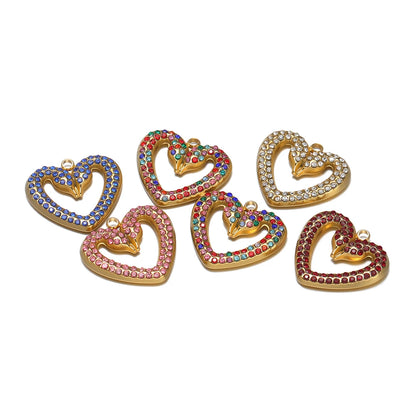 Wholesale Stainless Steel Gold Plated Two Snakes Colored Zircon Hollow Heart Charm Pendant for Necklace Jewelry Making