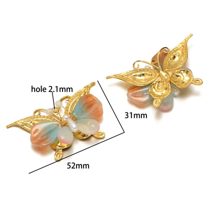 Handmade 18k Gold Plated Stainless Steel Crystal Geometric Flower Sun Charm Colorful Butterfly Pendant for Jewelry Making