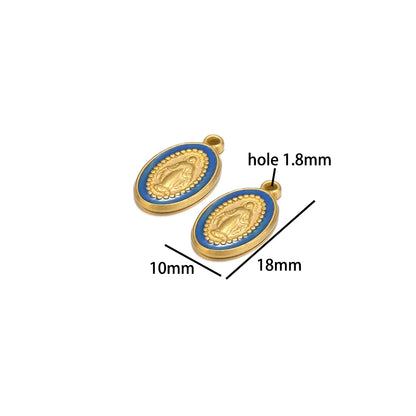 New Design Religious Charm Stainless Steel 18k Gold Plated Oval Enamel Jesus Charm Pendant for Necklace Making Jewelry Findings