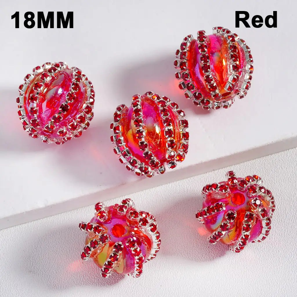 Multi-Color Translucent Acrylic Beads with UV Coating and Shiny Rhinestone Chains 18MM