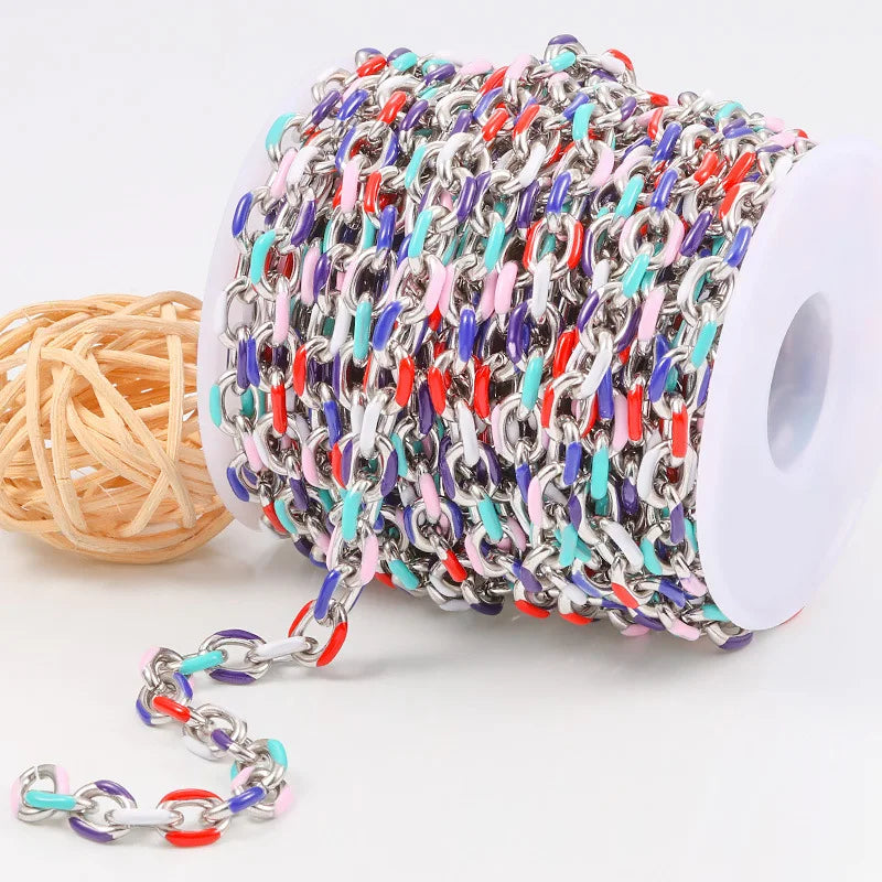 A1622 Colorful Stainless Steel Chain Cross Enamel Paper Clip Chain for Necklace Bracelet Jewelry Making Diy