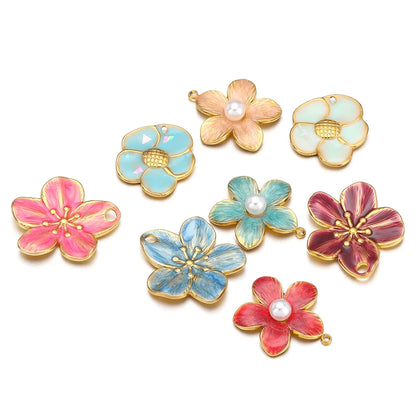 Wholesale DIY Jewelry Finding Stainless Steel 18k Gold Plated Multi Colore Flower Charm Pendants for  Jewelry Necklace Making