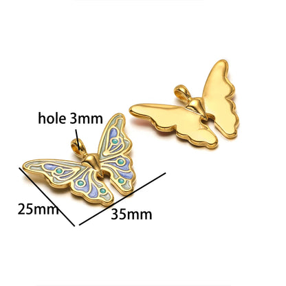 Popular Fashion 18k Gold Plated Stainless Steel Drip-oil Butterfly Flower Heart Charm Pendant for Women Jewelry Making