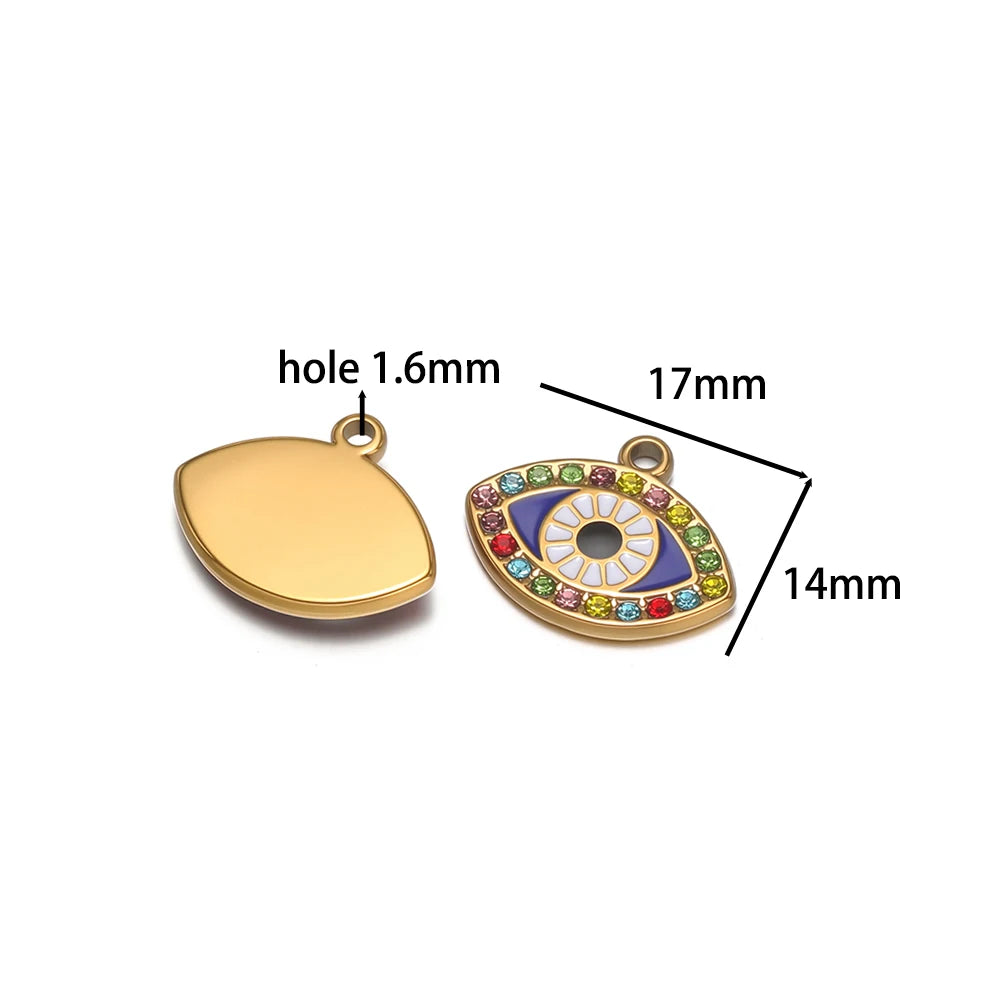 Fashion Stainless Steel 18k Gold Plated Enamel  Zircon Eyes Charm Pendant for Necklace Bracelet Jewelry Making Wholesale