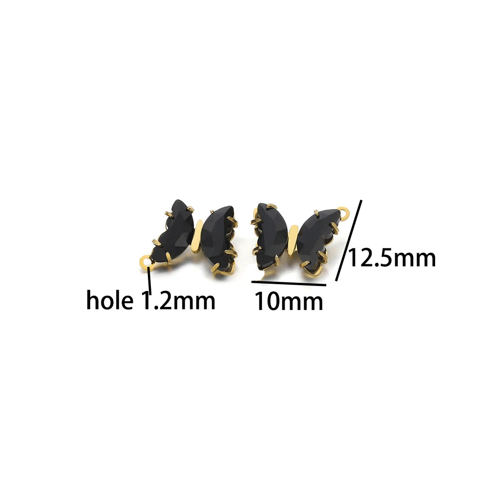 Fashion Colorful Stainless Steel Gold Plated Single Hole Butterfly Crystal Stone Charm Pendant for Jewelry Making